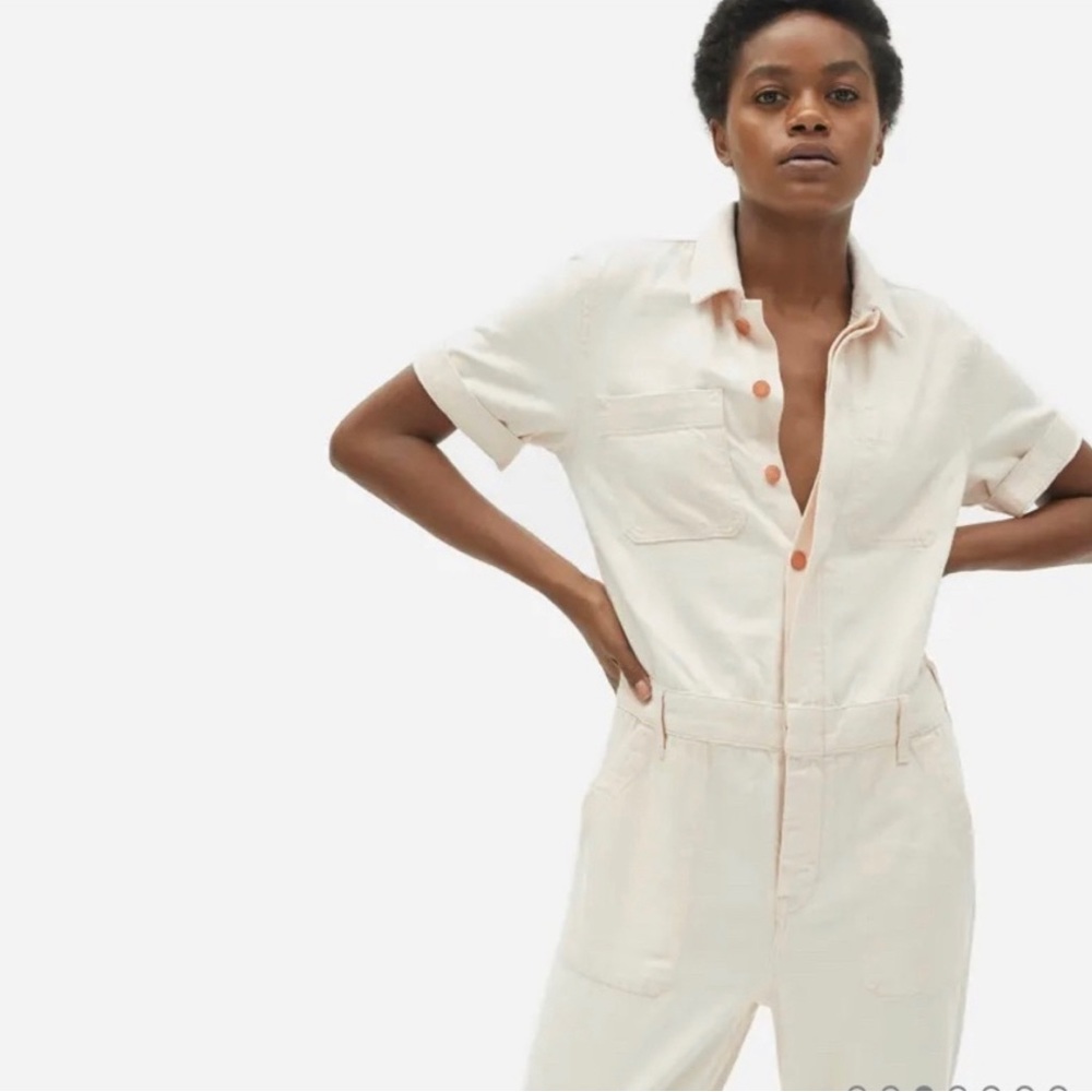 Everlane The Super-Soft Summer Cream Jean Overall Jumpsuit